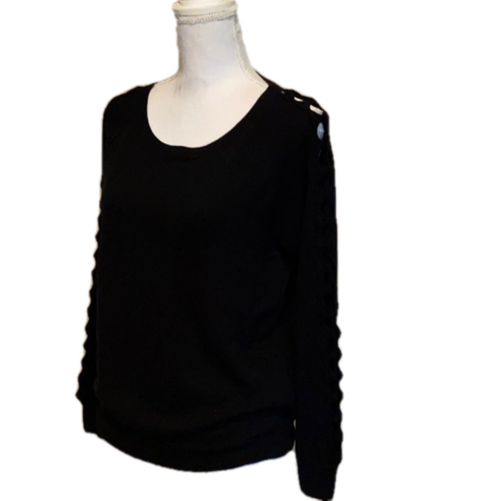 One Grey Day Keyhole Sleeve Sweater Merino Wool Black